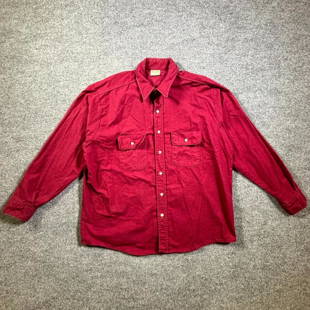 Vintage Five Brothers Chamois Heavy Flannel Shirt Men XL Maroon Cotton Button Up